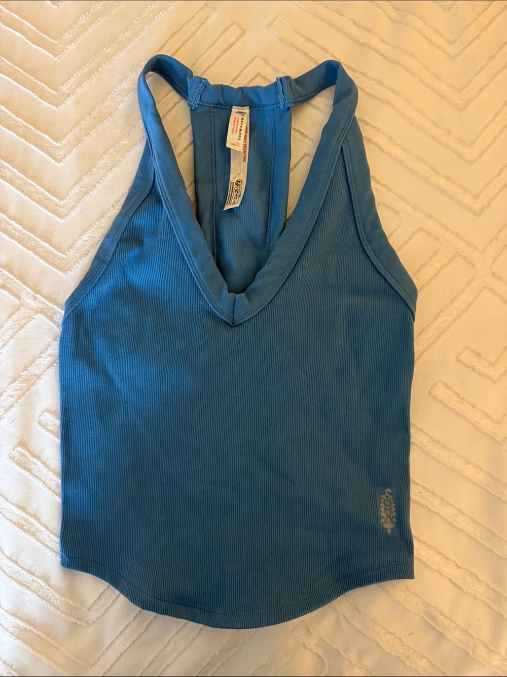Free People Blue Ribbed V-Neck Racerback Tank